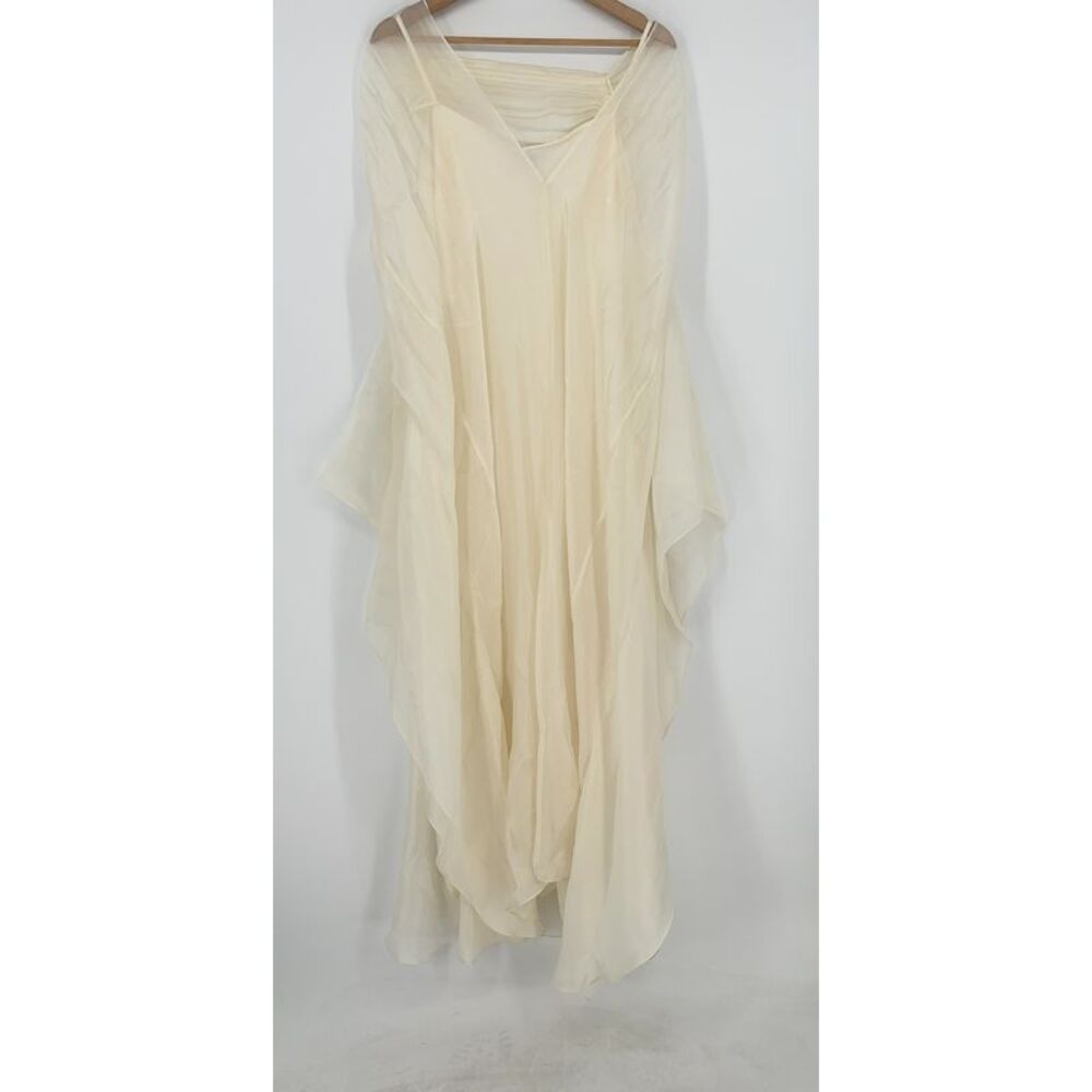 Huong Boutique Ivory Flowy Sheer Maxi Cape Dress